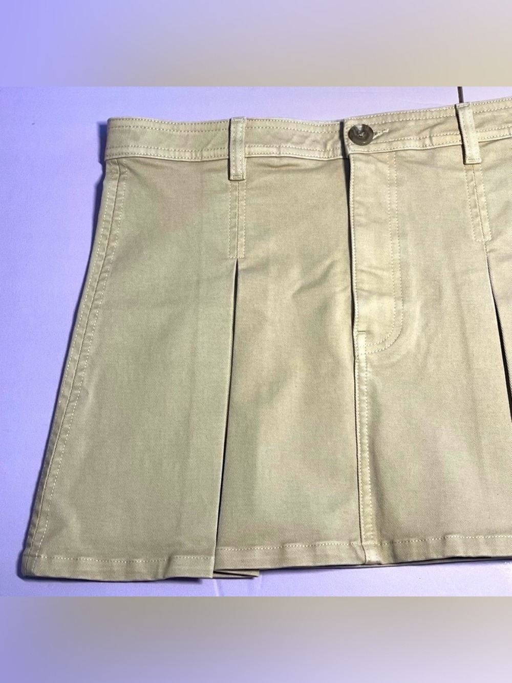 DL 1961 Size 28 Utility Mini Skirt Almond Soft Khaki Twill Classic Pleat Cotton - Picture 6 of 14